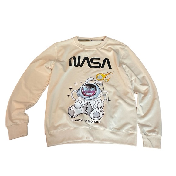 Mens Unbranded NASA Bunny Astronaut sweatshirt size XS cream black white gold - Picture 1 of 10